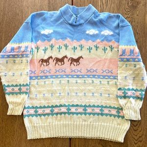 Vintage Southwestern Horse Knit Sweater Women’s Size Medium